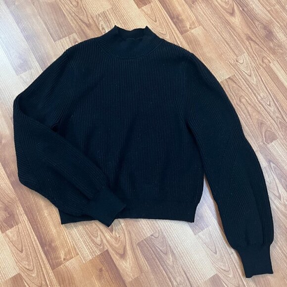 Zara Knit Black Cropped Puff Bishop Sleeve Sweater Sz S Small - Picture 1 of 9